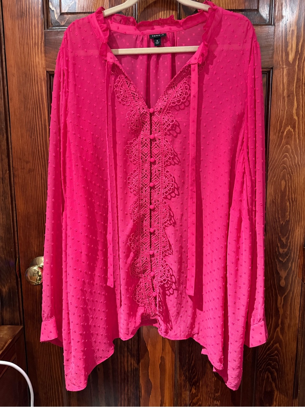 torrid Hot Pink Lace-Front Tie Blouse